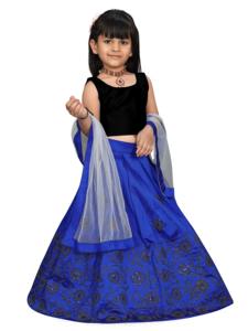 Ensemble Lehenga Choli pour filles Shoryam Fashion, bleu, longueur au sol, séchage rapide, avec dupatta en filet brodé, pour mariage, fête, cérémonie - Product Image 3