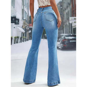 Jean taille haute à jambes larges pour femme avec détail boutonné sur le devant, 37733 - Bleu - Product Image 3