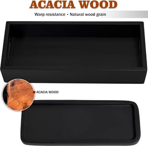 Ensemble de plateau de toilette multifonctionnel en bois d'acacia Décoratif pour réservoir de toilette et organisateur d'évier tenant du papier Lavage à la main - Product Image 2