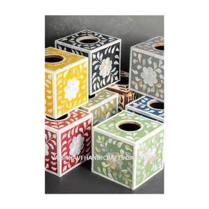 Caja de Servilletas Hecha a Mano con Incrustaciones de Nácar, Pequeña, de MDF, Artesanía VAISHNAVI, Decoración para el Hogar, Regalos de Bienvenida - Product Image 2