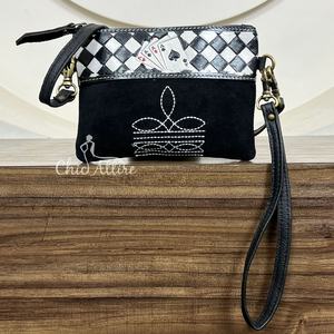 New OEM Luxury Handbag <b>Hand</b> Tooled Checkered Leather Girls Fashion Crossbody Purse Boot Stitch Suede Leather Women's <b>Mini</b> Bags - Product Image 1