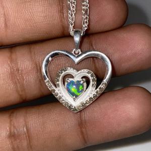จี้หัวใจเพชรโอปอลสีเงินสเตอร์ลิง925ทันสมัยทำจากสแตนเลสอัญมณีโอปอลเอธิโอเปียธรรมชาติสำหรับปาร์ตี้ - Product Image 4
