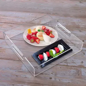 Custom Acrylic Serving Tray Clear Transparent Plexiglass Lucite Handled Serving Food Tray For Storage