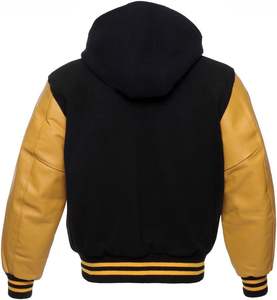 ขายส่งเสื้อแจ็คเก็ตฤดูหนาวผู้ชายที่กําหนดเอง 100% ขนสัตว์กันลม Varsity Letterman เสื้อกันหนาวหมวกสําหรับกีฬากลางแจ้งพร้อมแขนหนัง - Product Image 6