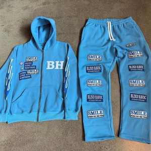 Top qualité Vintage lourd survêtement coton polaire broderie pantalons de survêtement français éponge en détresse à capuche hommes survêtement - Product Image 3