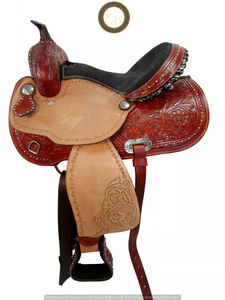 Premium SAISHAS Western DD Asiento de carreras de barril de cuero genuino Hecho a mano Rendimiento ligero Equitación Show Horse Rodeo - Product Image 2