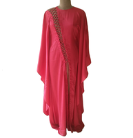 Caftán de seda largo rojo para damas, diseño recortado con patrones en zigzag en la parte delantera, ropa de playa tejida