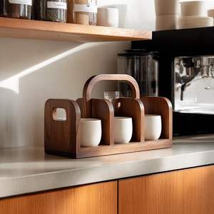 Ensemble de plateaux à boissons en bois, écologique, durable, organisateur de boissons en bois, présentation de table élégante, contemporain - Product Image 1