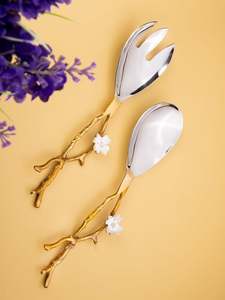 Juego de Cubiertos de Acero Inoxidable Ecológicos, Cuchara de Metal Plateado Espejado, Utensilios para Preparar Ensaladas, Pulido por el Fabricante - Product Image 3