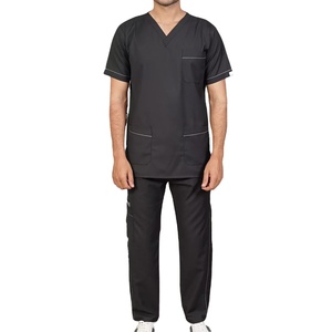 2025 costumes de gommage en coton à manches courtes pour hommes avec logo personnalisé uniformes à col montant extensibles dans les 4 sens ensembles d'uniformes de gommage d'hôpital - Product Image 4