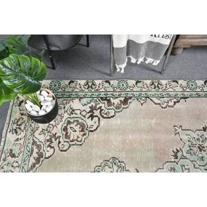 Tapis turc authentique de grande surface 4.1x8.2 pieds Beige Vert Patchwork Design Laine Matériau Latex Support pour chambre d'adolescent Utilisation au chevet - Product Image 2