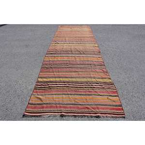 พรม kilim พื้นที่กว้างแบบวินเทจขนาด44x133ฟุตดีไซน์เย็บปะสีแดงสีเหลืองวัสดุขนสัตว์เทคนิคการถักแบบแบนสำหรับวัยรุ่น - Product Image 1