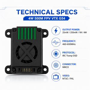 4W 500MHz FPV VTX G54 เครื่องส่งสัญญาณวิดีโอ 8CH ระยะไกล 460 600MHz MMCX สำหรับโดรน FPV - Product Image 3