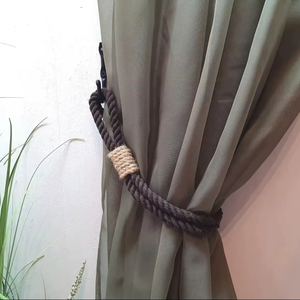 Brown Cotton <b>Curtain</b> Tieback with Jute Decor Optional Black Wrought Iron <b>Hook</b> - Product Image 6