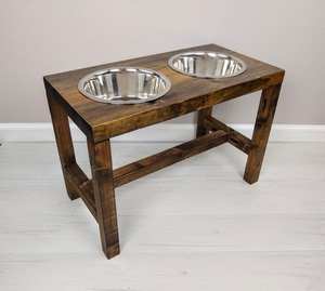 Mango Wooden Cat/<b>Dog</b> Feeder with Dual Stainless Steel <b>Bowls</b> Durable Pet Dish <b>Set</b> with Stand for Water and Food <b>Bowl</b> - Product Image 1