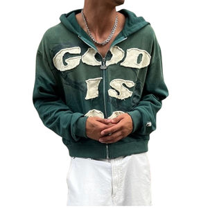 Sudadera con Capucha de Alta Calidad, Bordado Sólido, Cierre Completo, Estilo Urbano, Felpa de Algodón Premium, Cómoda, Cálida, Informal, Moderna - Product Image 5