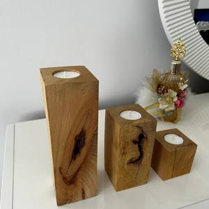 Ensemble de 3 bougeoirs en bois faits à la main de qualité supérieure, décoratifs et luxueux, pour la décoration de la maison pendant la saison des fêtes de Noël - Product Image 2
