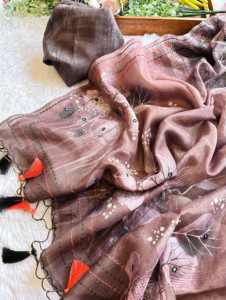 Nouveau 2024 dernière tenue de créateur Style moderne meilleur saree en soie Tussar avec broderie travail femme fabrication de mode de l'Inde - Product Image 5