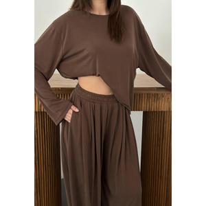 <b>Brown</b> Long-Sleeved <b>Top</b> and Bottom Set - <b>Brown</b> - Product Image 4