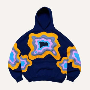 Sweat à capuche en polaire brodé tendance d'hiver, motifs multicolores, surdimensionné, poches kangourou, coton, style dragon sublimé - Product Image 3