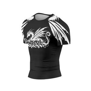 Wholesale Men's Rash Guards Sportswear Custom Logo Digital Print Solid Breathable Lightweight 160g Polyester/Nylon Rash Guards - Product Image 4