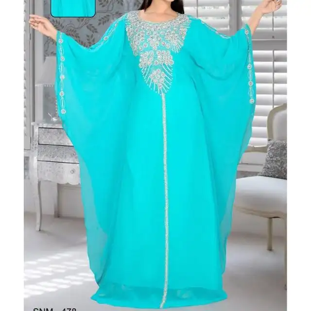 Fabricantes de ropa musulmana Caftán de Dubái Caftán musulmán marroquí Vestidos de cristal de lujo personalizados