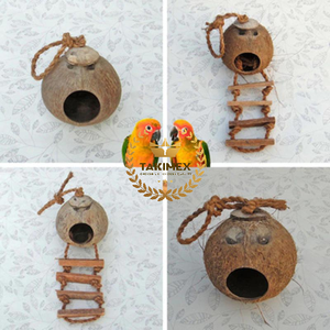 Nido de cáscara de coco cómodo natural Suministros para loros Casa de aves de cría con escaleras - Product Image 6
