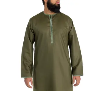 Hot Selling Islamic Clothing Long Sleeve Men Thobe Jubba Pakistan Made Comfortable Men Jubba green dyed custom tussle o neck