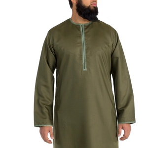 Vente chaude vêtements islamiques à manches longues hommes Thobe Jubba confortable Thobe / Thawb vert teint personnalisé Tussle O cou hommes Thobe - Product Image 1
