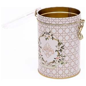 Caja de almacenamiento decorativa Rosy 1.1L Ø 105x150mm redonda de metal con cierre de alambre y tapa transparente - Product Image 2