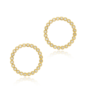 Pendientes de tuerca elegantes CZ de forma redonda hueca, venta al por mayor, joyería de plata de ley 925 turca hecha a mano - Product Image 3