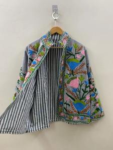 Suzani โบฮีเมียนปักลาย suzani เสื้อแจ็คเก็ตกำมะหยี่แบบโบฮีเมียนปักลายดอกไม้ suzani BOMBER แจ็คเก็ตผู้หญิง - Product Image 4