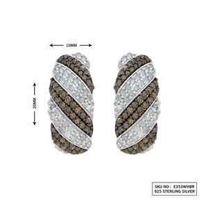 1.35 Ct Round Natural Brown White Diamond <b>Huggie</b> Hoop Earrings 925 Sterling <b>Silver</b> Women's Wedding Engagement - Product Image 3