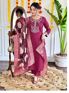 Pantalon Kurti en tissu Viscose Chanderi indien chic et exclusif avec organza pur Dupatta pour les costumes de fête pour filles - Product Image 2