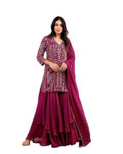 Último diseñador Faux Georgette bordado secuencia trabajo Sharara traje por Fab Zone - Product Image 1