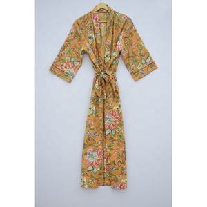 New Arrival Handmade Cotton Floral Print Kimono <b>Robe</b> Beach Wear Breathable Sleeves Kimono With Waist Belt - Product Image 1