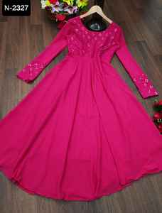 ชุดกาวน์ปักลาย Georgette Anarkali แขนยาวผ้าเรยอนสำหรับผู้หญิงชุดอินเดียปากีสถาน - Product Image 3