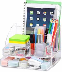 Organisateur de table de bureau en acrylique transparent stockage de bureau à plusieurs compartiments pour stylos, bloc-notes, papeterie et fournitures - Product Image 5