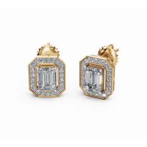 ต่างหูเพชรทรงมงกุฎประดับมรกต ทอง 9 กะรัต คุณภาพพรีเมียม เครื่องประดับเพาะเลี้ยงในห้องปฏิบัติการ ขายส่ง รับผลิตแบบ OEM สำหรับส่งออก - Product Image 3