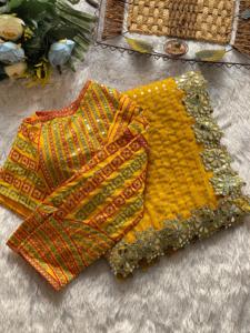 Sari indien élégant de style Bollywood, sari ethnique en georgette pour les mariages, les fêtes, couleur moutarde, dernière collection exclusive de boutique - Product Image 4