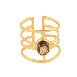 Exquisite collection faceted smoky quartz big statement ring classy gold plated four layered stackable ring personalized jewelry