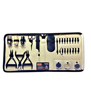 Kit d'outils professionnels tout-en-un en acier inoxydable pour extensions capillaires – Personnalisable, avec pinces noires, ciseaux, clips, perles à boucle et accessoires pour extensions - Product Image 5