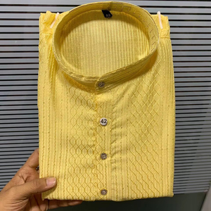 เสื้อคุर्ตาผู้ชายลายเรขาคณิตปักลายผ้าไหม/ผ้าฝ้าย ระบายอากาศได้ดี ไม่ยับ จากผู้ส่งออกขายส่ง Fabzone - Product Image 1