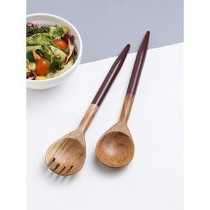 ชุดช้อนส้อม2ชิ้นสำหรับสลัดไม้พิมพ์ลายเคลือบสีกำหนดขนาดได้เอง - Product Image 4