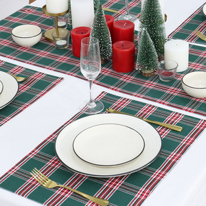 100% cotton kẻ sọc kẻ sọc bảng Runner 14x72 inch hiện đại trang trại rô thiết kế màu xanh lá cây cho Giáng sinh - Product Image 4