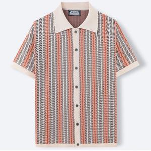 Novedad de verano, Polo de manga corta de punto a rayas para hombre, camisetas holgadas simples de tendencia de moda informal de Color contrastante para hombre - Product Image 4