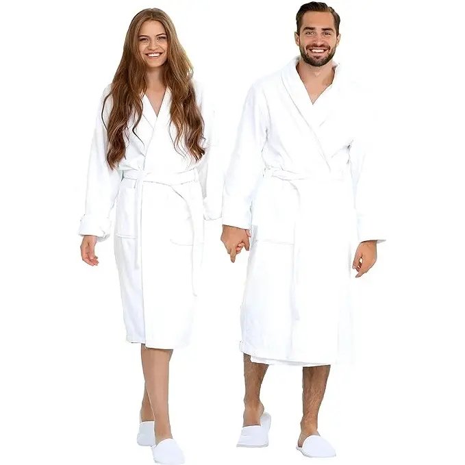 Khách sạn sang trọng Áo choàng tắm với dép đi trong nhà, spa Robe cotton vải hữu cơ cho nam giới phụ nữ, trọng lượng nhẹ sang trọng ấm cúng unisex khách sạn áo choàng