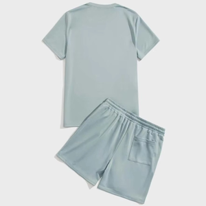 Ensemble de shorts 2 pièces décontractés pour hommes de haute qualité personnalisés par l'usine T-shirt à taille élastique avec logo personnalisé Technique tissée teinte en plaine - Product Image 2