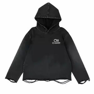 Sudadera con capucha lavada con ácido de gran tamaño para hombre, sudadera vintage desgastada de alta calidad personalizada con diseño forrado, servicio OEM - Product Image 1