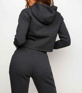 Sudadera con capucha de gran tamaño recortada con dobladillo crudo con impresión personalizada sudadera de mujer con Top corto cuadrado de lana pesada sudadera de mujer - Product Image 4